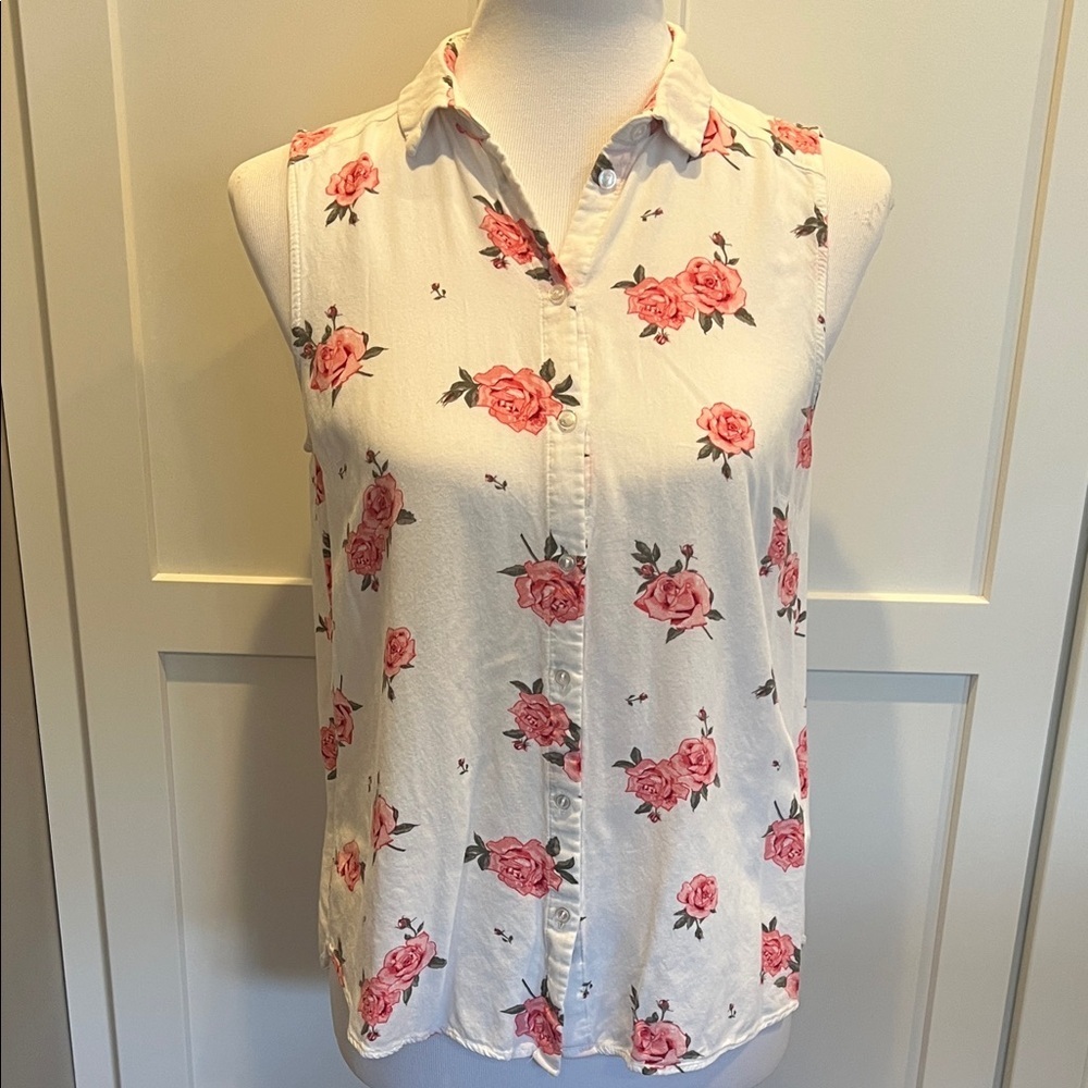 H&M White Floral Button-Down Shirt